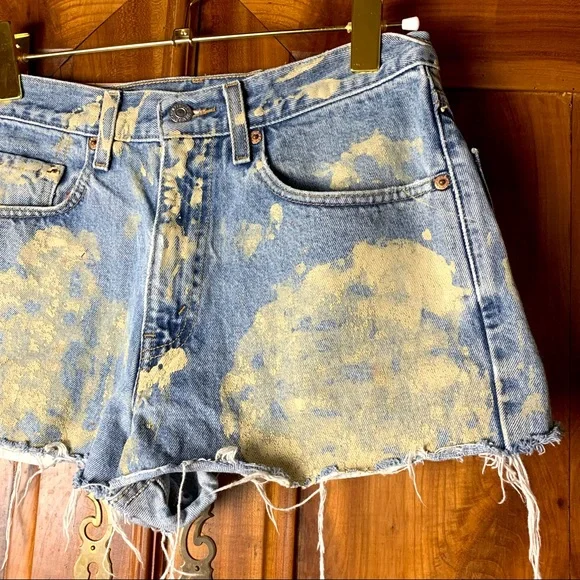 Levi *Vintage* 1990s High Waisted Painted Jean Denim Shorts W31 L30 - Picture 4 of 8